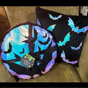 Halloween Holographic Iridescent Bat Throw Pillow Set Set of 2 NWT